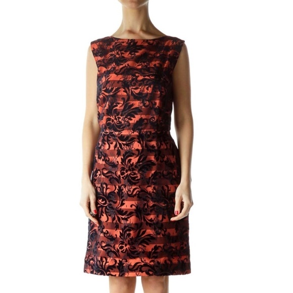 Tahari Dresses & Skirts - Tahari Orange Lace Velvet Embroidered Cocktail Dress